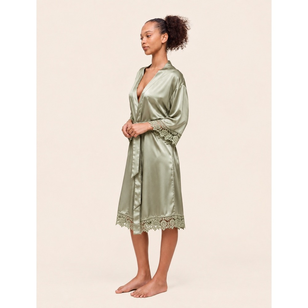 AW Bridal Satin Lace Trim Robe Women